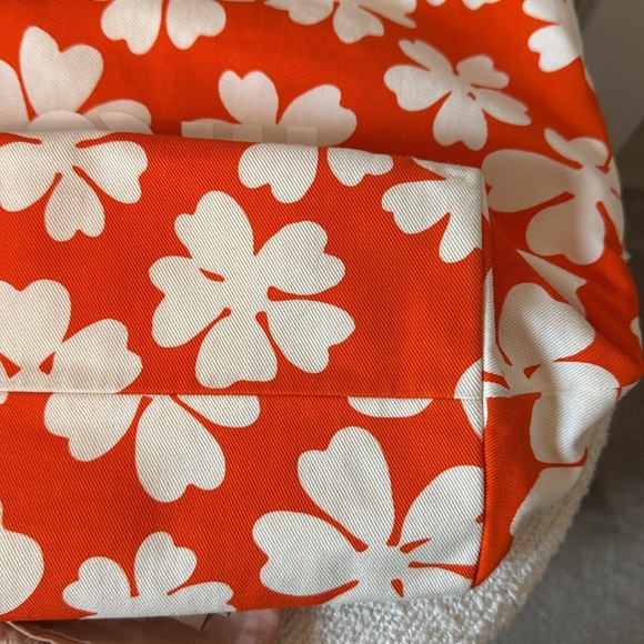 MIU MIU Floral Canvas Beach Bag Tote Orange and White - Picture 9 of 12